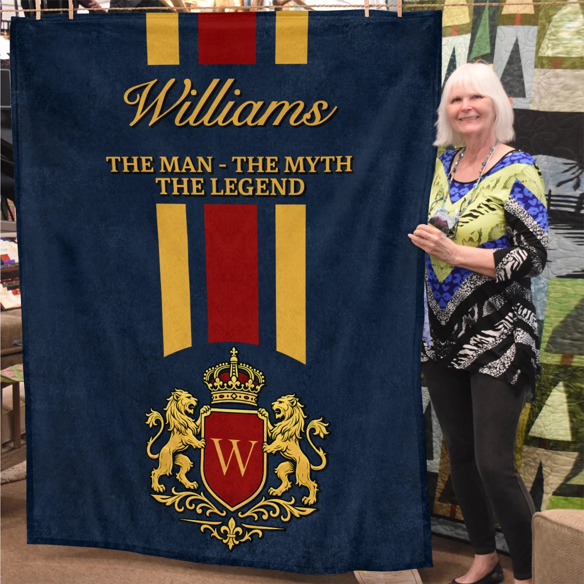 The Man The Myth The Legend Navy Striped Fleece Blanket WILLIAMS 13K1 BK16