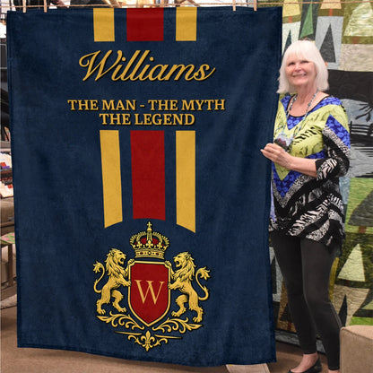 The Man The Myth The Legend Navy Striped Fleece Blanket WILLIAMS 13K1 BK16