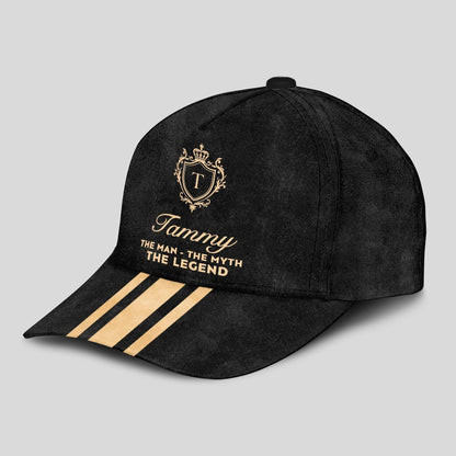 The Man The Myth The Legend Golden Stripes Black Cap TAMMY 13K1 C136PF