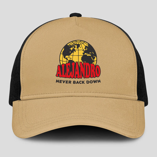 Never Back Down World Logo Khaki Mesh Cap ALEJANDRO 13K1 C212PF