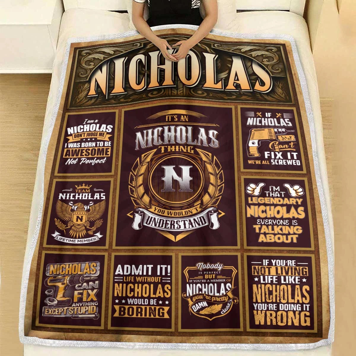 NICHOLAS Personalized Blanket | Custom Name Cozy Throw Gift 13K1-BK4