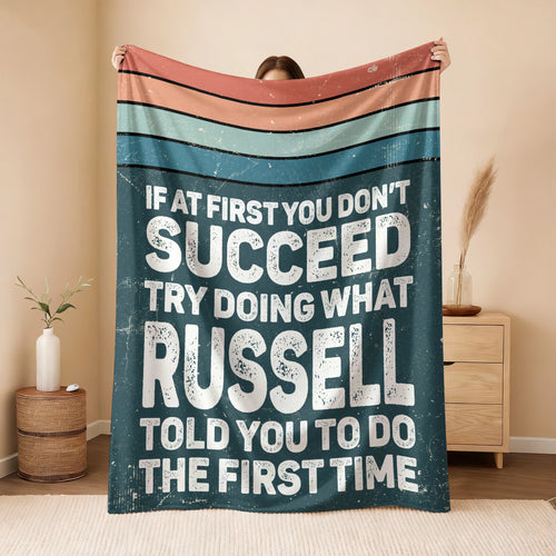 If At First You Don’t Succeed Retro Green Fleece Blanket RUSSELL 13K1 BK29