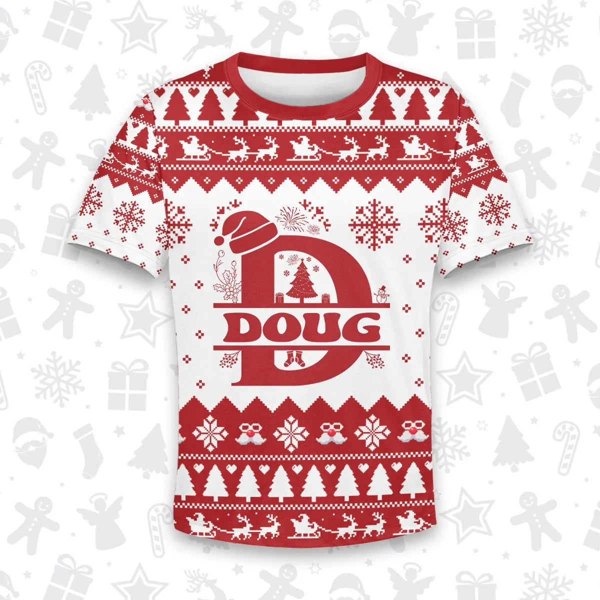 DOUG Personalized Christmas T-Shirt Pajama Set - Holiday Gift Outfit 13K1-CR2