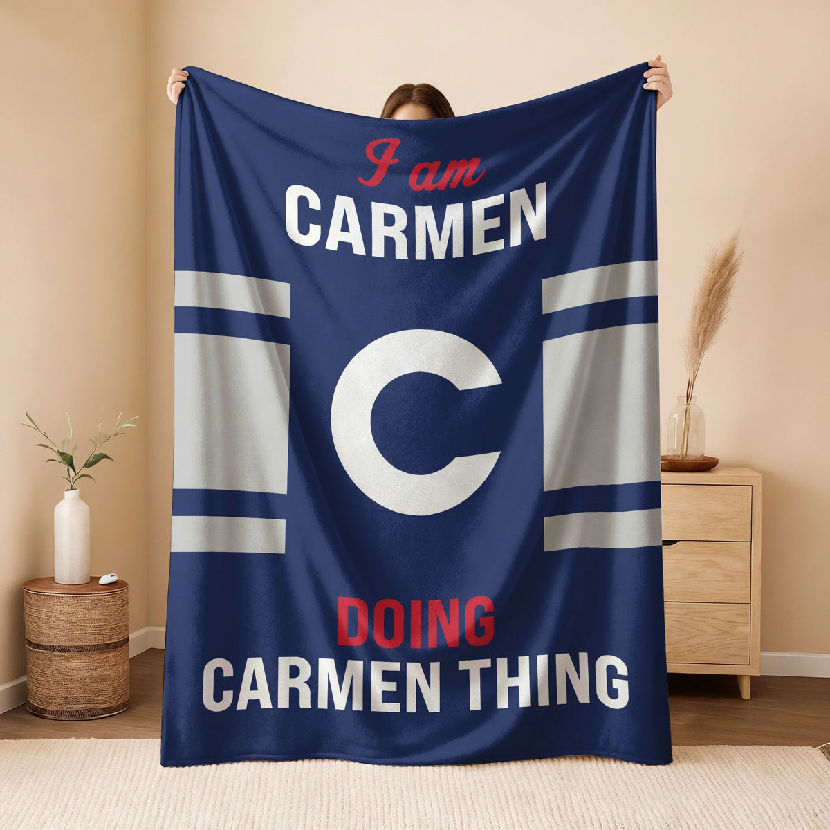 I'm Name Doing Name Things Navy Fleece Blanket CARMEN 13K1 BK51