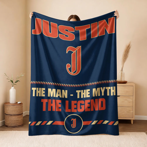 The Man The Myth The Legend Retro Fleece Blanket JUSTIN 13K1 BK53