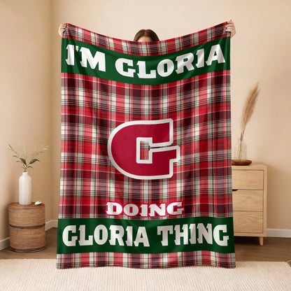 I'm Name Doing Name Things Red Plaid Fleece Blanket GLORIA 13K1 BK49