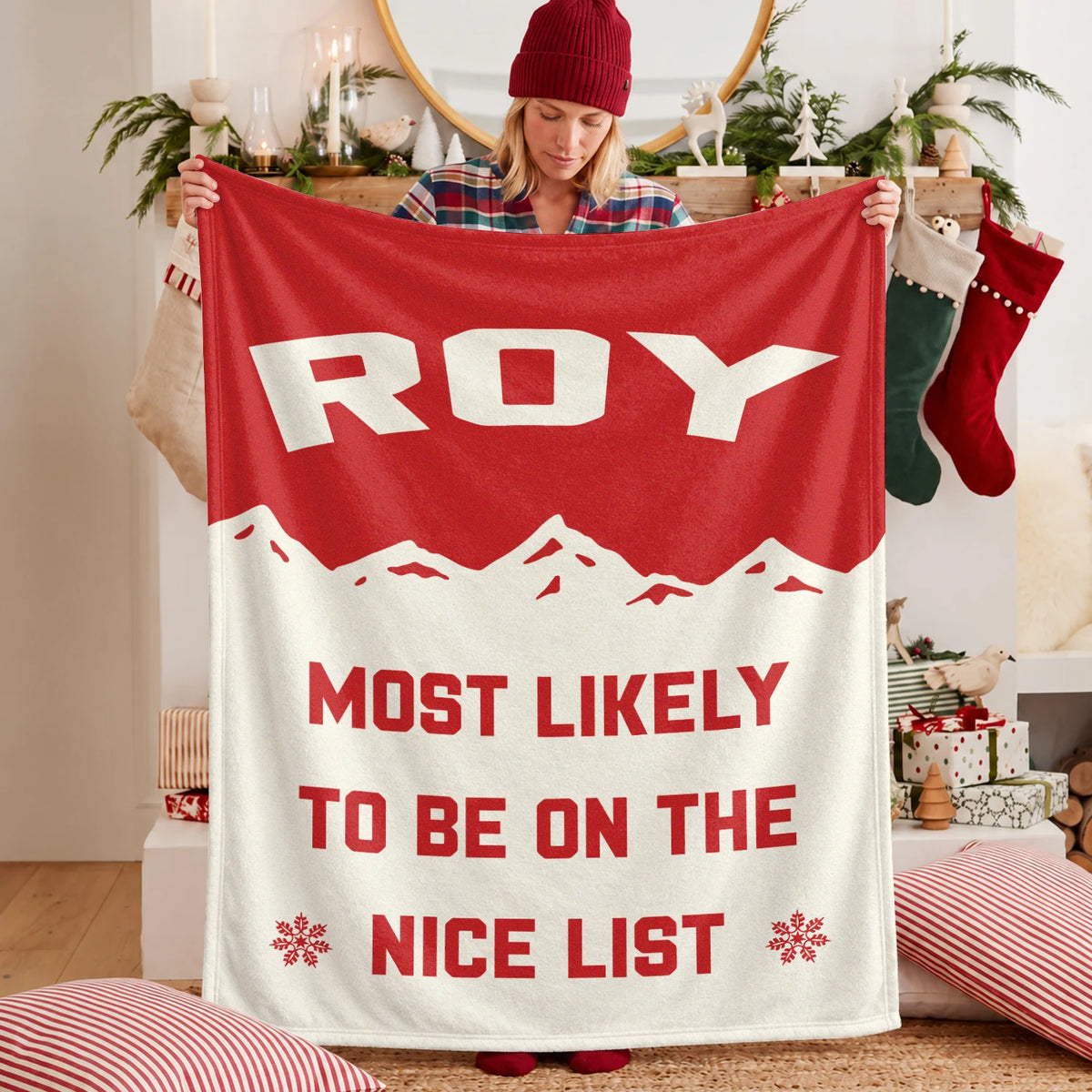 Most Likely on the Nice List Red Vintage Christmas Fleece Blanket ROY 13K1 BK63