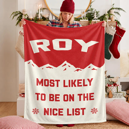 Most Likely on the Nice List Red Vintage Christmas Fleece Blanket ROY 13K1 BK63