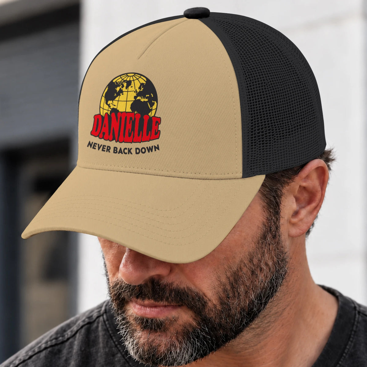Never Back Down World Logo Khaki Mesh Cap DANIELLE 13K1 C212PF