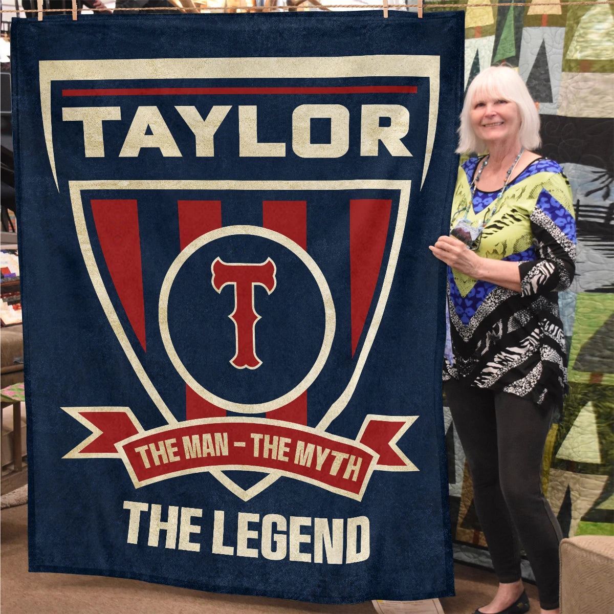 The Man The Myth The Legend Blue Burgundy Baseball Blanket TAYLOR 13K1 BK18