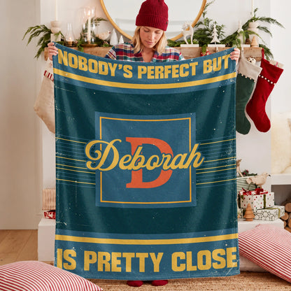 Nobody's Perfect But Your Name Is Close Vintage Blue & Brown Fleece Blanket DEBORAH 13K1 BK54