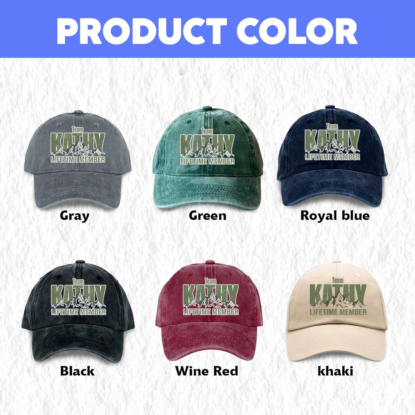Team Your Name Lifetime Member Mountain Cap KATHY 13K1 C58PF