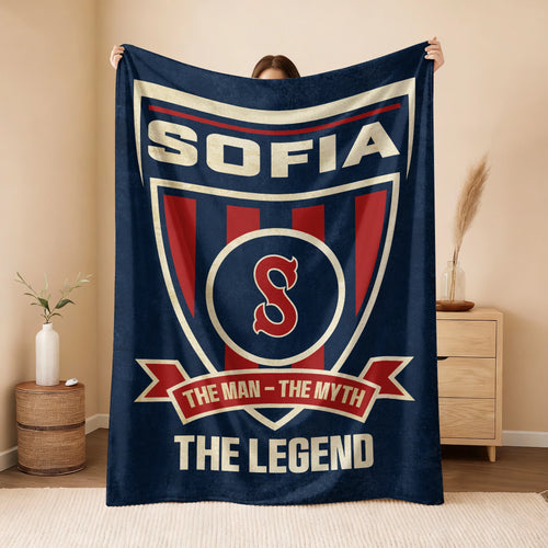 The Man The Myth The Legend Blue Burgundy Baseball Blanket SOFIA 13K1 BK18