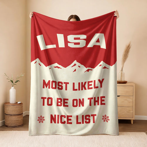 Most Likely on the Nice List Red Vintage Christmas Fleece Blanket LISA 13K1 BK63