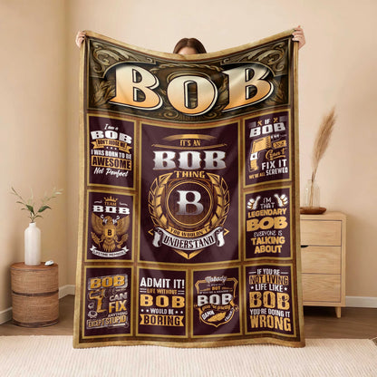 BOB Personalized Blanket | Custom Name Cozy Throw Gift 13K1-BK4