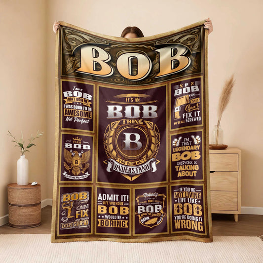 BOB Personalized Blanket | Custom Name Cozy Throw Gift 13K1-BK4