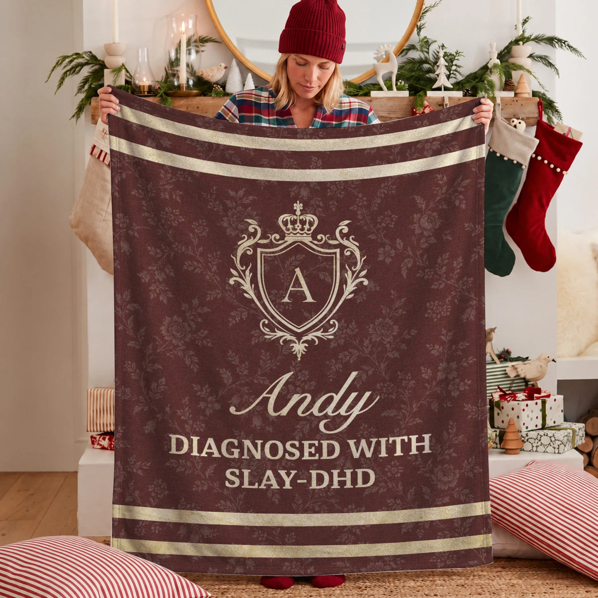 Diagnosed With Slay-DHD Funny Burgundy Fleece Blanket ANDY 13K1 BK37