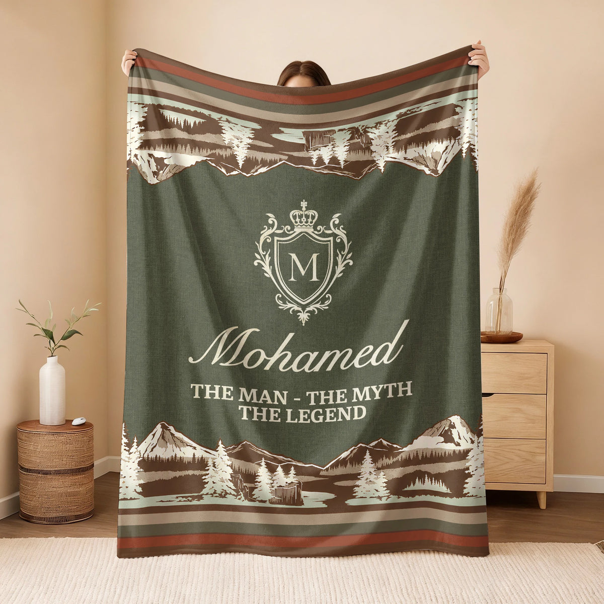 The Man The Myth The Legend Deer In Forest Brown Fleece Blanket MOHAMED 13K1 BK10
