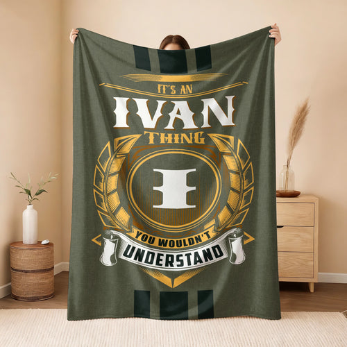 It's A Your Name Thing Olive Green Logo Fleece Blanket IVAN 13K1 BK31