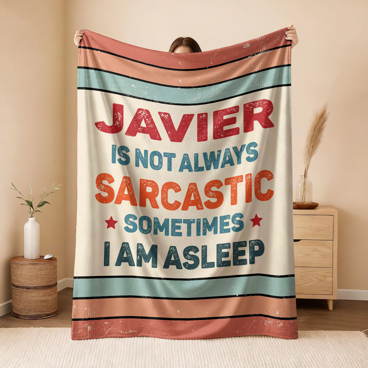 Your Name Sarcastic Funny Retro Fleece Blanket JAVIER 13K1 BK62