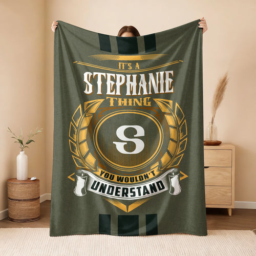 It's A Your Name Thing Olive Green Logo Fleece Blanket STEPHANIE 13K1 BK31