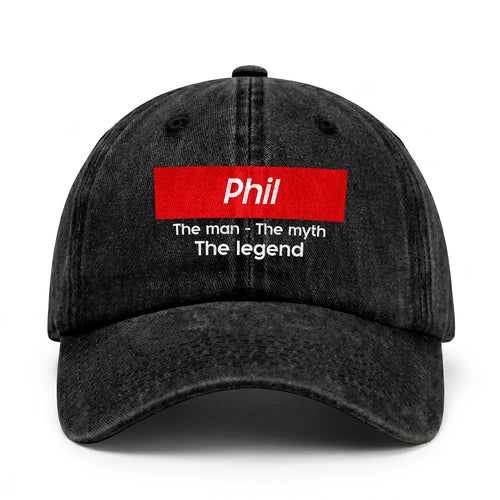 Your Name The Man The Myth The Legend Red Logo Washed Cap PHIL 13K1 C130PF