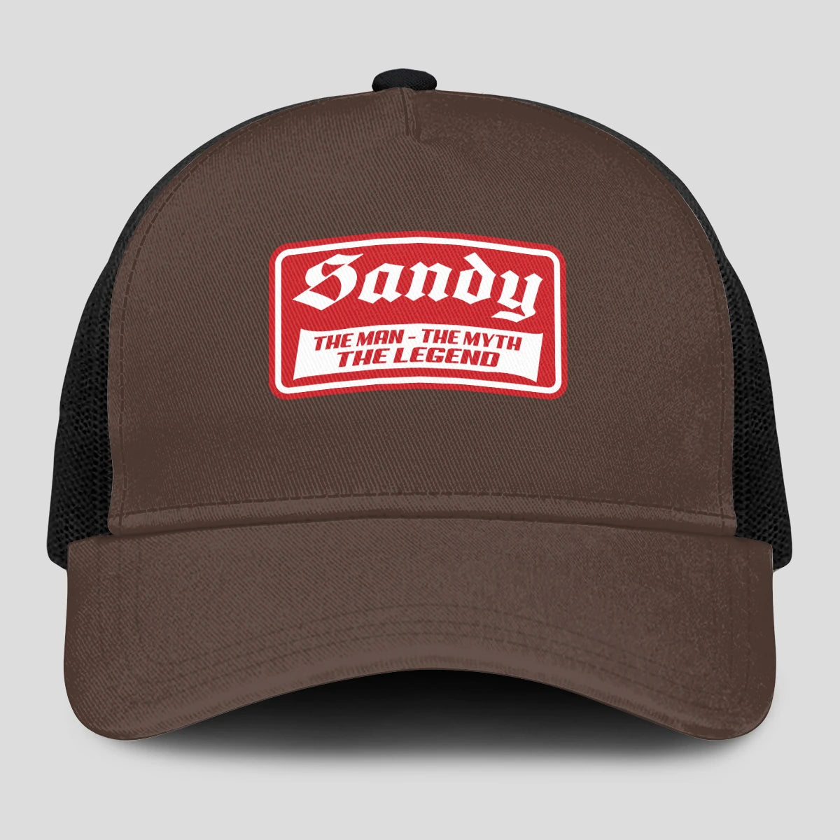 The Man The Myth The Legend Red Logo Brown Mesh Cap SANDY 13K1 C203PF