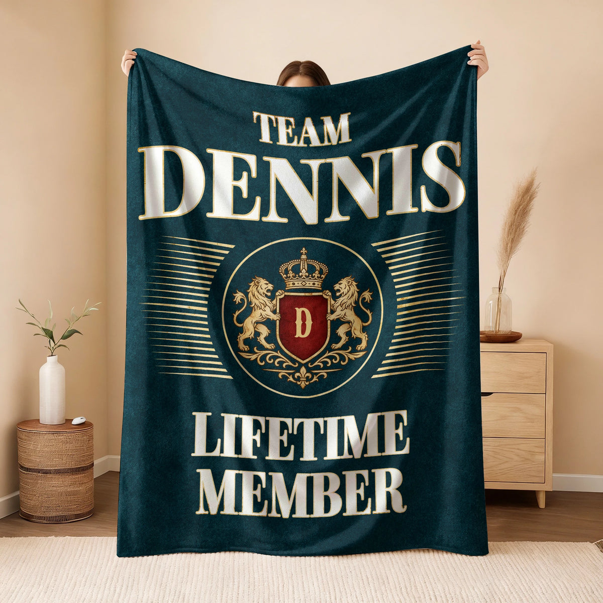Team Your Name Lifetime Member Sage Green Fleece Blanket DENNIS 13K1 BK42