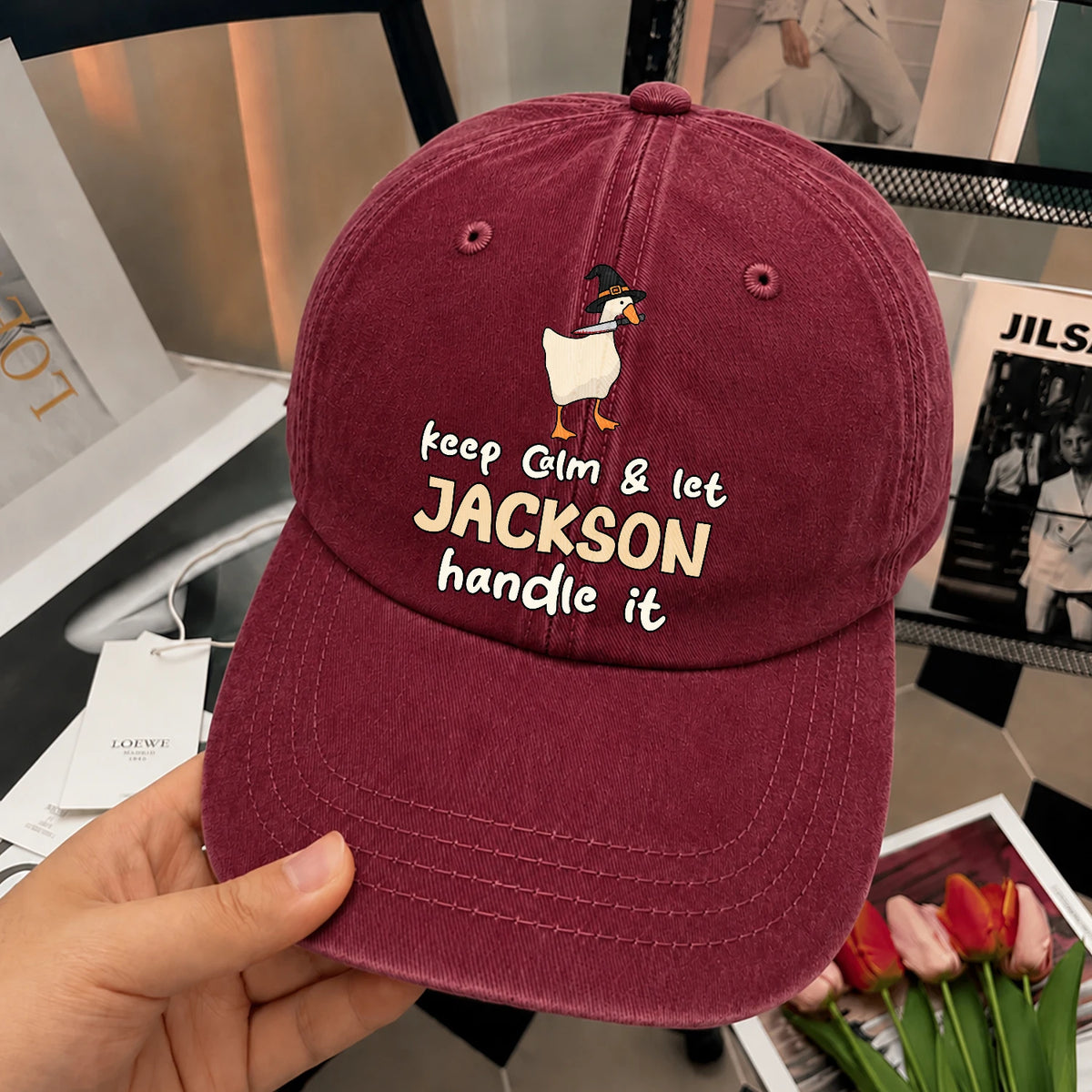 Keep Calm & Let Your Name Handle It Funny Witch Goose Washed Cap JACKSON 13K1 C128PF
