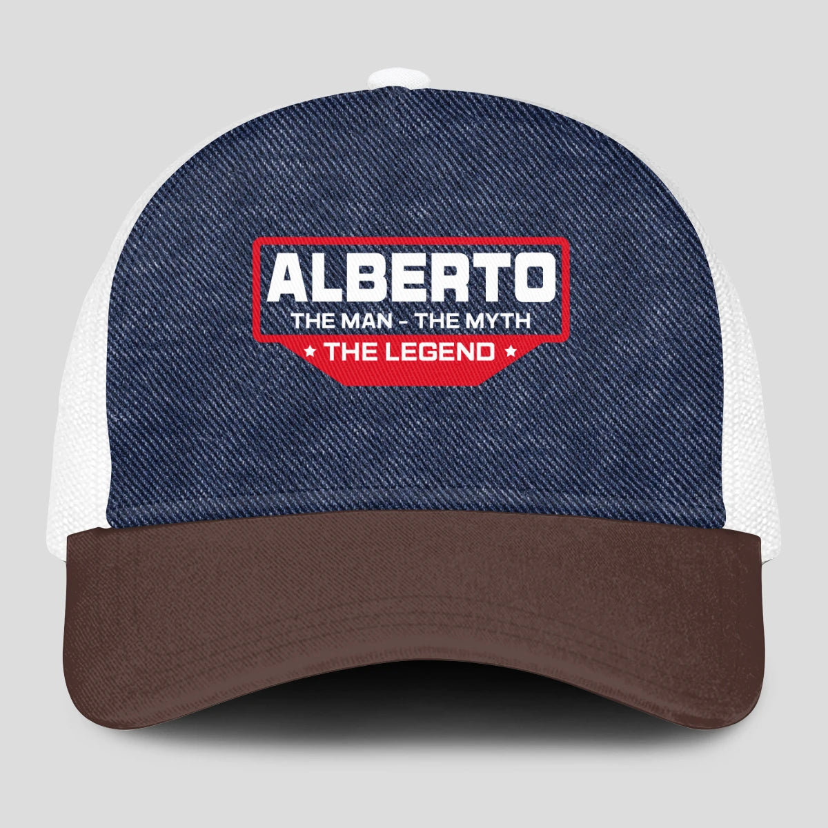 The Man The Myth The Legend Navy Brown And White Mesh Cap ALBERTO 13K1 C200PF