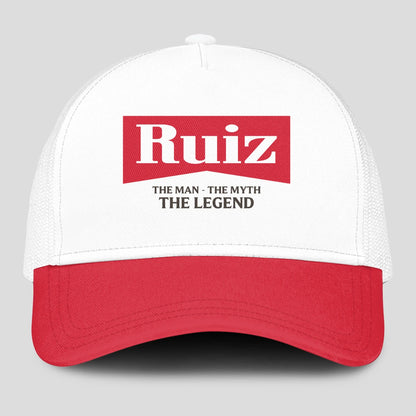 The Man The Myth The Legend Red And White Mesh Cap RUIZ 13K1 C197PF