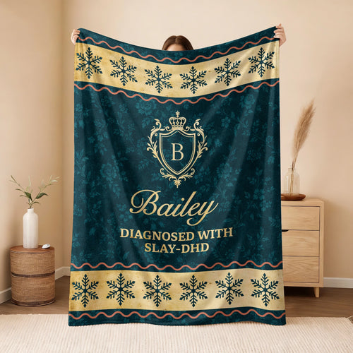 Diagnosed With Slay-DHD Vintage Sage Green Fleece Blanket BAILEY 13K1 BK38