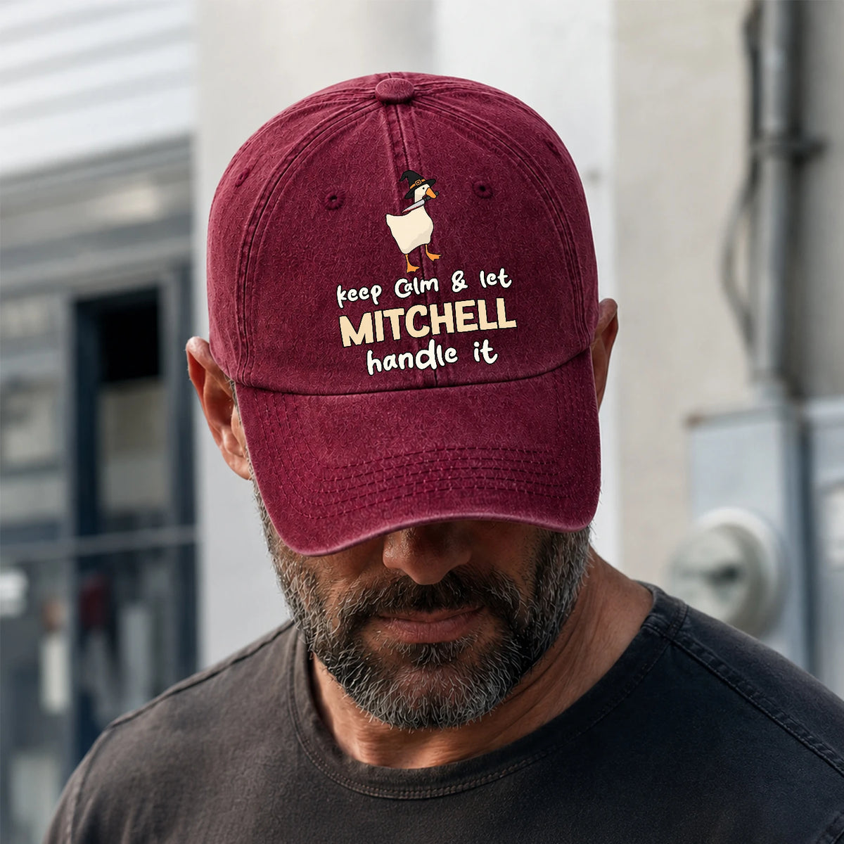 Keep Calm & Let Your Name Handle It Funny Witch Goose Washed Cap MITCHELL 13K1 C128PF