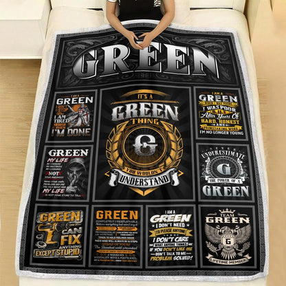 GREEN Personalized Blanket | Custom Name Cozy Throw Gift 13K1-BK2