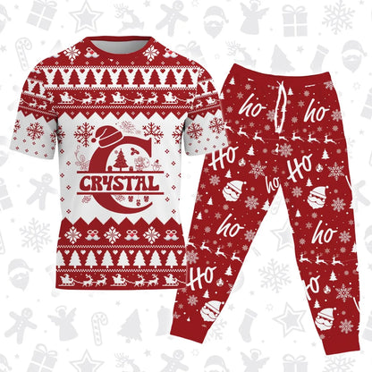 CRYSTAL Personalized Christmas T-Shirt Pajama Set - Holiday Gift Outfit 13K1-CR2