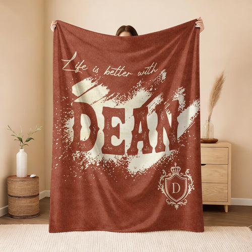 Life Is Better With Your Name Terracotta Cream Fleece Blanket DEAN 13K1 BK30