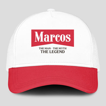The Man The Myth The Legend Red And White Mesh Cap MARCOS 13K1 C197PF