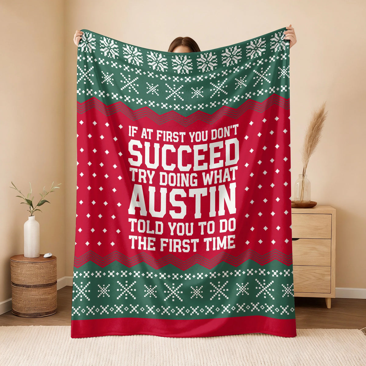 If At First You Don’t Succeed Red Green Christmas Fleece Blanket AUSTIN 13K1 BK28