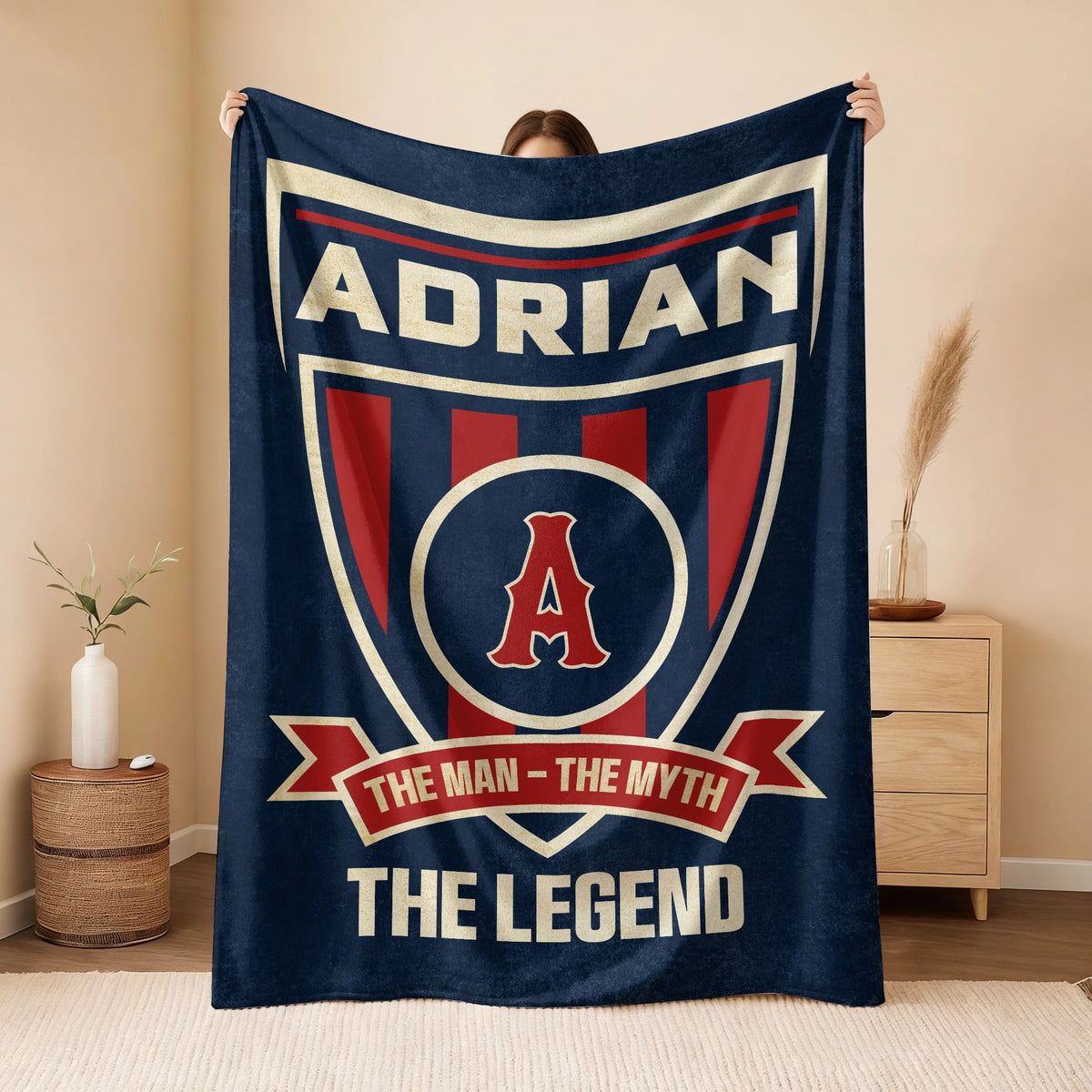 The Man The Myth The Legend Blue Burgundy Baseball Blanket ADRIAN 13K1 BK18