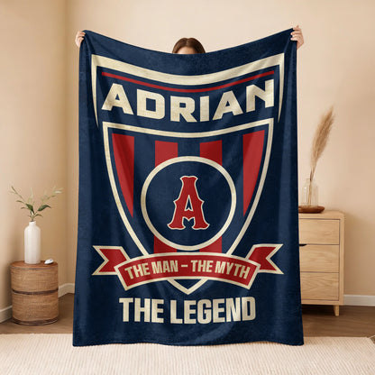 The Man The Myth The Legend Blue Burgundy Baseball Blanket ADRIAN 13K1 BK18