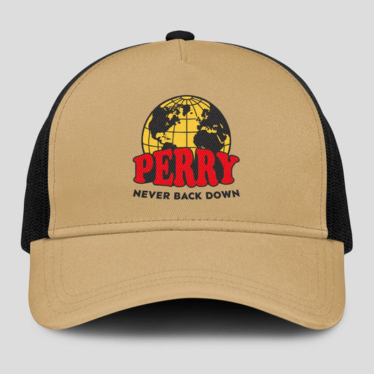 Never Back Down World Logo Khaki Mesh Cap PERRY 13K1 C212PF