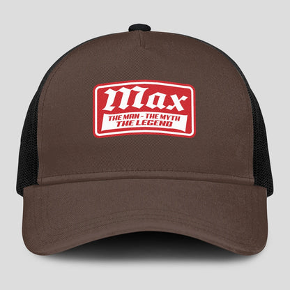 The Man The Myth The Legend Red Logo Brown Mesh Cap MAX 13K1 C203PF