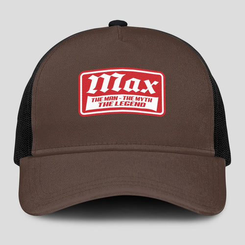 The Man The Myth The Legend Red Logo Brown Mesh Cap MAX 13K1 C203PF