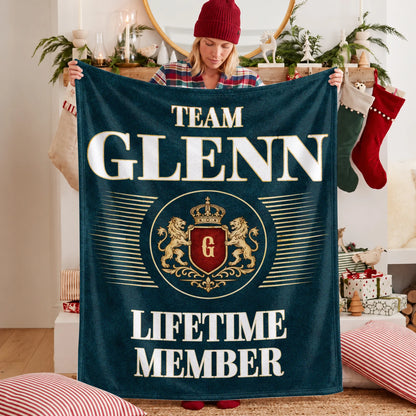 Team Your Name Lifetime Member Sage Green Fleece Blanket GLENN 13K1 BK42