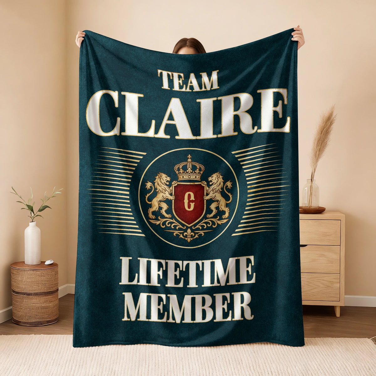 Team Your Name Lifetime Member Sage Green Fleece Blanket CLAIRE 13K1 BK42