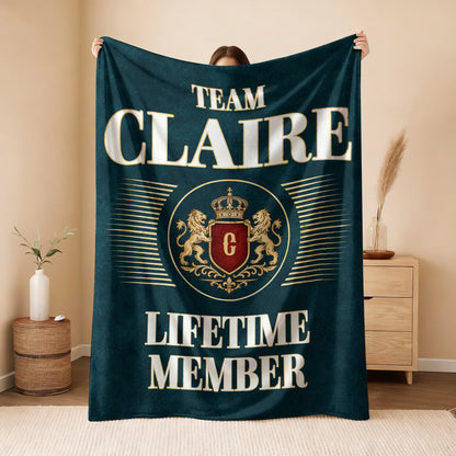 Team Your Name Lifetime Member Sage Green Fleece Blanket CLAIRE 13K1 BK42