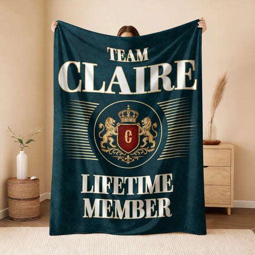 Team Your Name Lifetime Member Sage Green Fleece Blanket CLAIRE 13K1 BK42