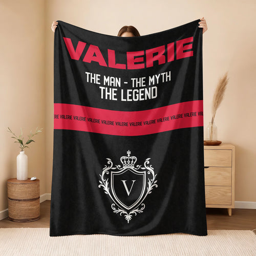 The Man The Myth The Legend Black Red Fleece Blanket VALERIE 13K1 BK14