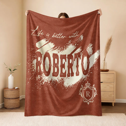 Life Is Better With Your Name Terracotta Cream Fleece Blanket ROBERTO 13K1 BK30