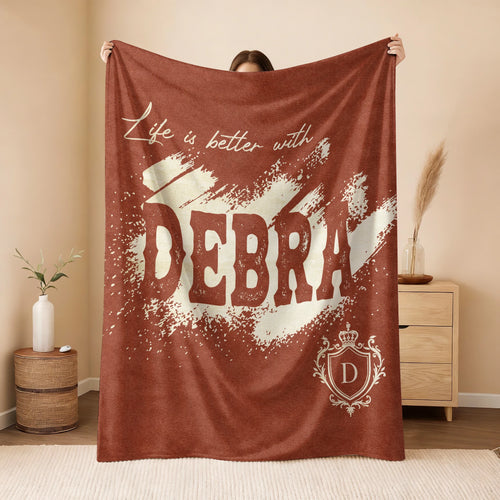 Life Is Better With Your Name Terracotta Cream Fleece Blanket DEBRA 13K1 BK30